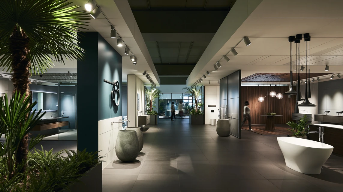 Black Pelican luxury showroom interior with ambient lighting and curated installations